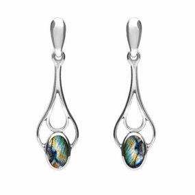 Sterling Silver Spectrolite Spoon Drop Earrings