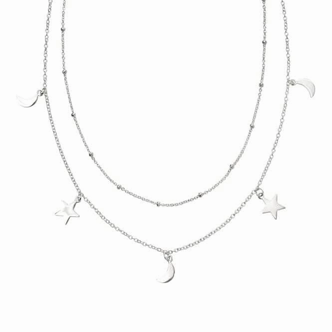 Sterling Silver Star Moon Double Row Necklace N4378