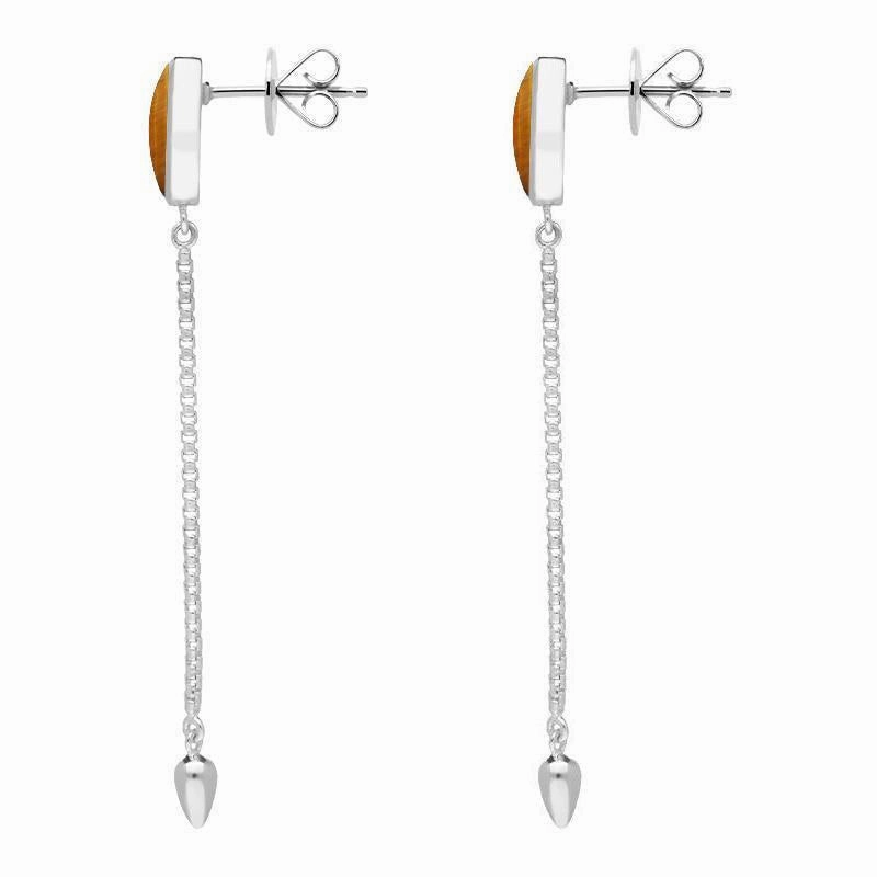 Sterling Silver Tigers Eye Lineaire Long Drop Stud Earrings