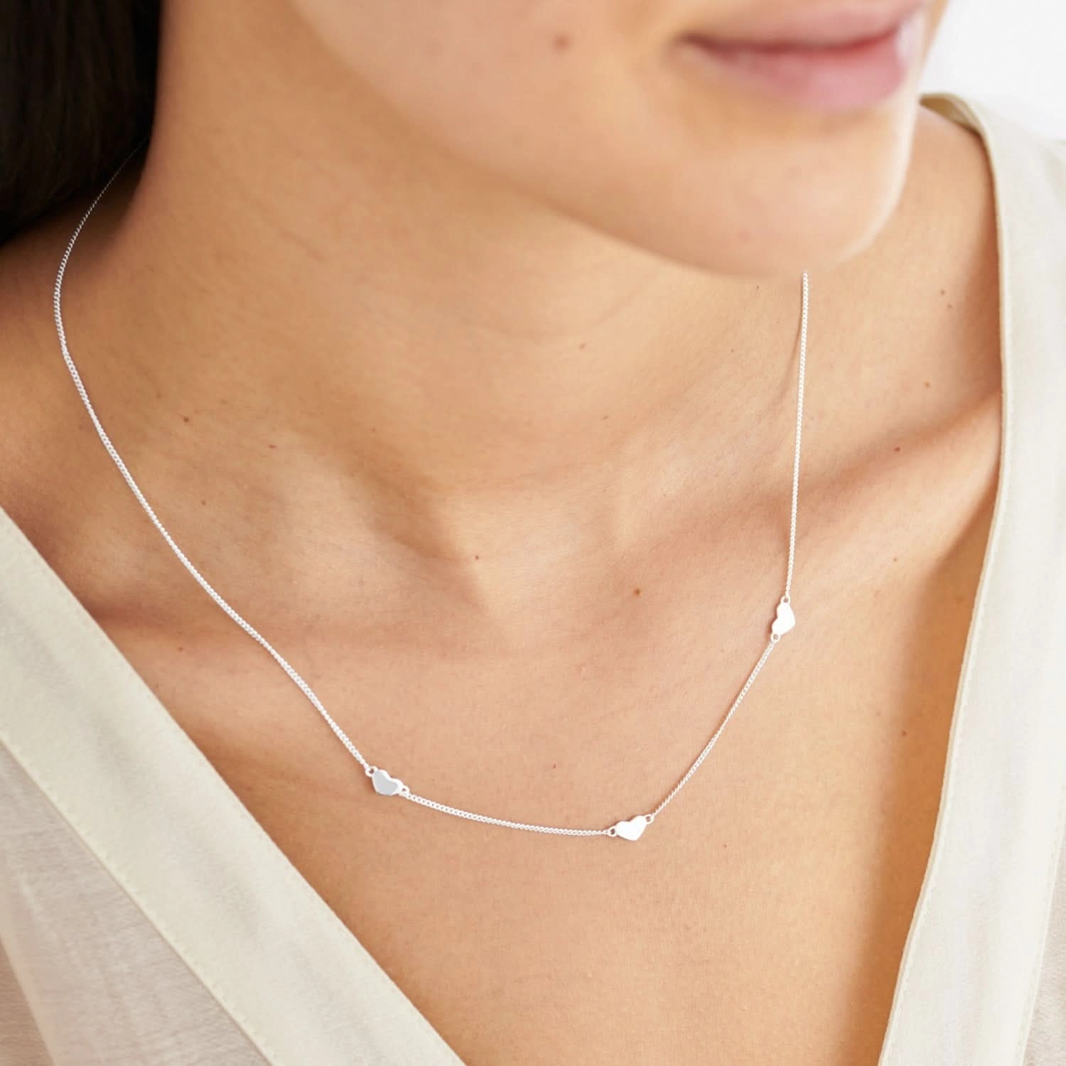 Sterling Silver Triple Heart Necklace JJS0130