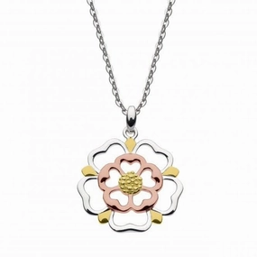 Sterling Silver Tudor Rose Open Gold & Rose Plate Pendant 9319RGD