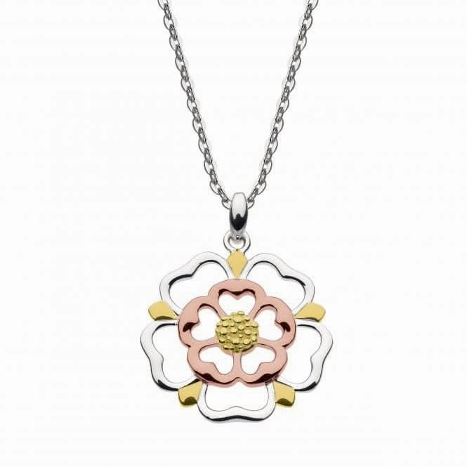 Sterling Silver Tudor Rose Open Gold & Rose Plate Pendant 9319RGD