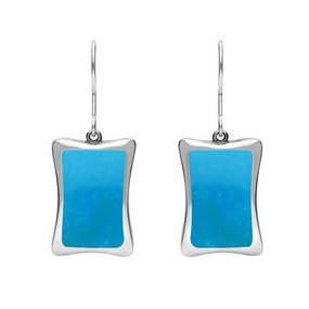 Sterling Silver Turquoise Abstract Oblong Hook Drop Earrings