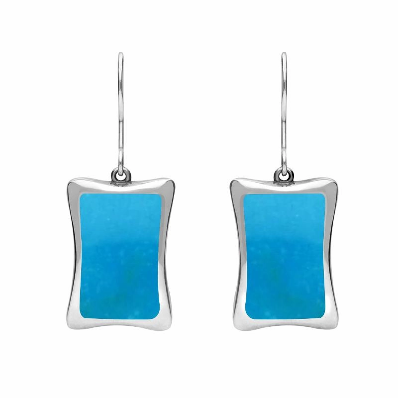 Sterling Silver Turquoise Abstract Oblong Hook Drop Earrings
