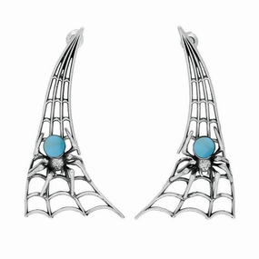 Sterling Silver Turquoise Articulated Spider Web Drop Earrings