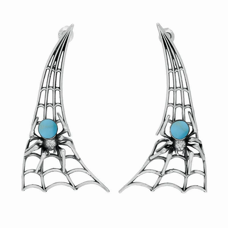 Sterling Silver Turquoise Articulated Spider Web Drop Earrings