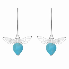 Sterling Silver Turquoise Bee Small Hook Earrings