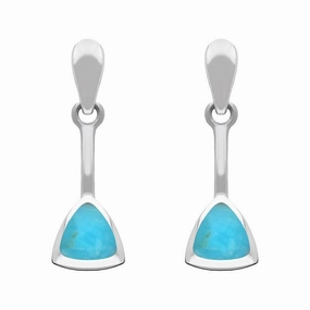 Sterling Silver Turquoise Curved Triangle Drop Earrings