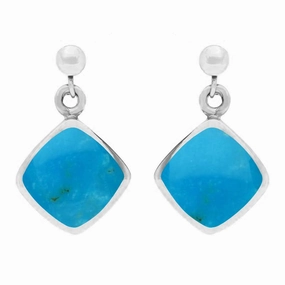 Sterling Silver Turquoise Cushion Drop Earrings