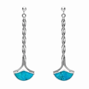 Sterling Silver Turquoise Drop Twist Fan Stud Earrings
