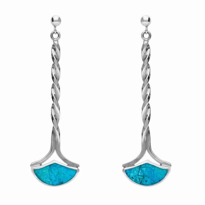 Sterling Silver Turquoise Drop Twist Fan Stud Earrings