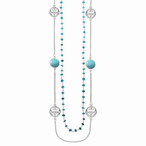 Sterling Silver Turquoise Flore Filigree Double Row Necklace