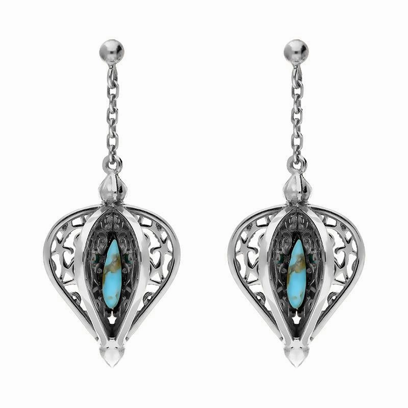 Sterling Silver Turquoise Flore Filigree Drop Earrings