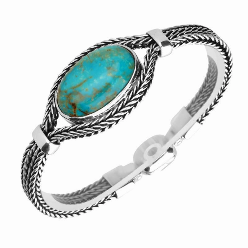 Sterling Silver Turquoise Foxtail 25x20mm Stone Oval Bracelet D