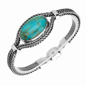 Sterling Silver Turquoise Foxtail 25x20mm Stone Oval Bracelet D