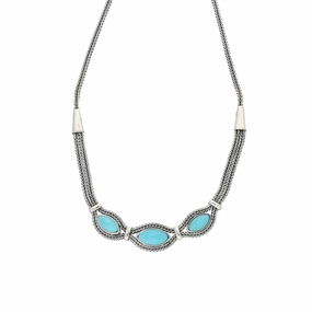 Sterling Silver Turquoise Foxtail Three Stone Marquise Necklace D