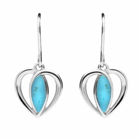 Sterling Silver Turquoise Heart Drop Earrings