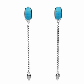 Sterling Silver Turquoise Lineaire Long Drop Stud Earrings
