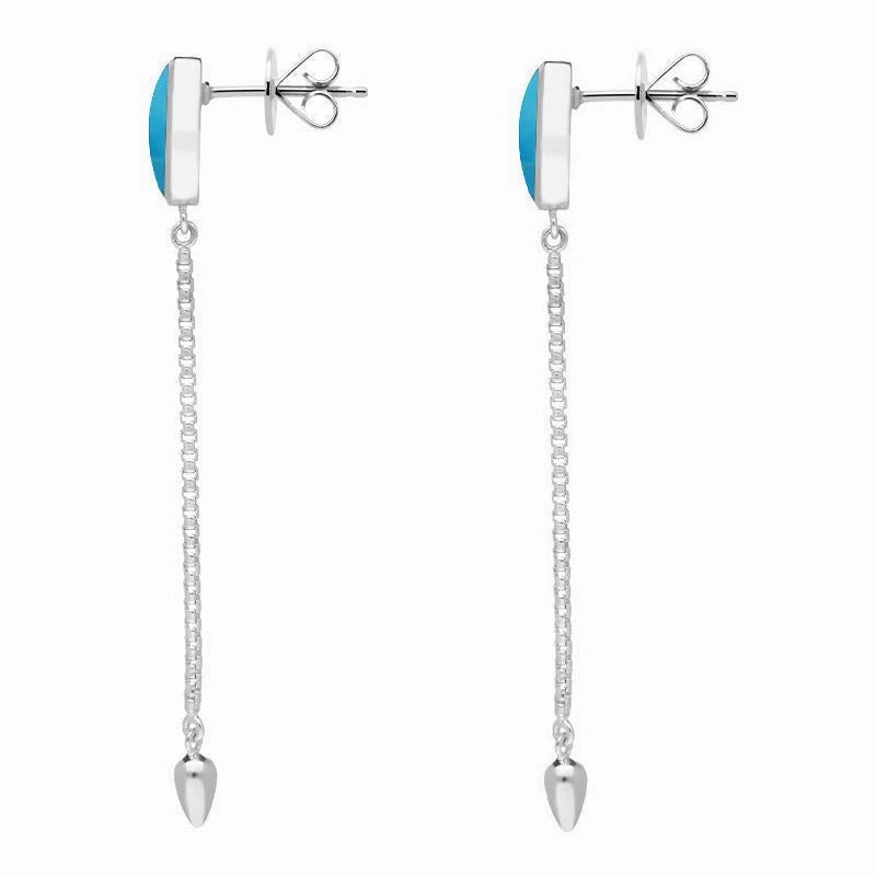 Sterling Silver Turquoise Lineaire Long Drop Stud Earrings