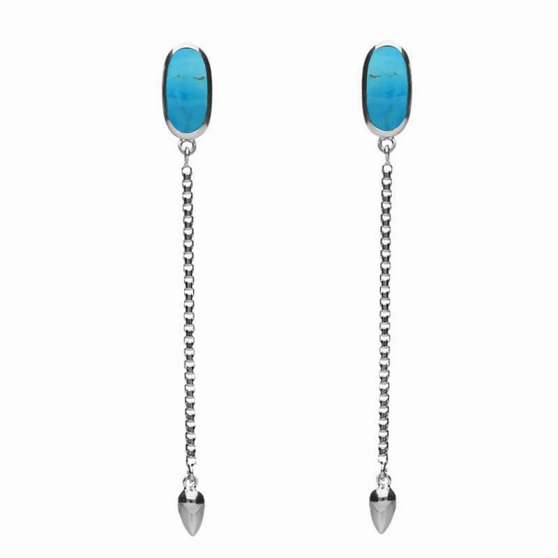 Sterling Silver Turquoise Lineaire Long Drop Stud Earrings