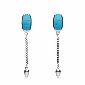 Sterling Silver Turquoise Lineaire Medium Drop Stud Earrings
