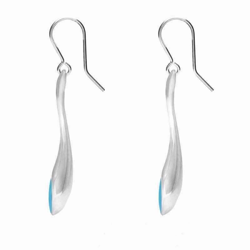 Sterling Silver Turquoise Long Tapered Drop Hook Earrings