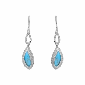 Sterling Silver Turquoise Marquise Beaded Edge Drop Earrings