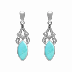 Sterling Silver Turquoise Marquise Drop Earrings