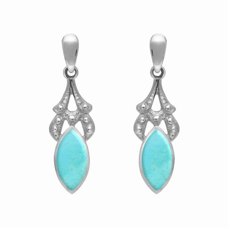 Sterling Silver Turquoise Marquise Drop Earrings