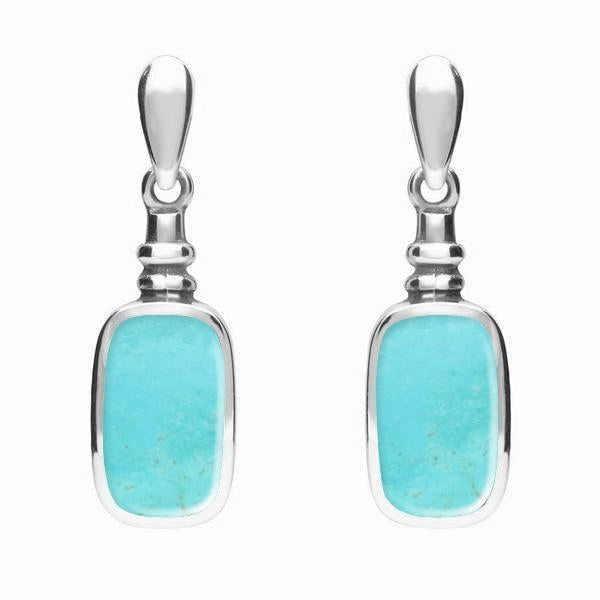 Sterling Silver Turquoise Oblong Bottle Top Drop Earrings
