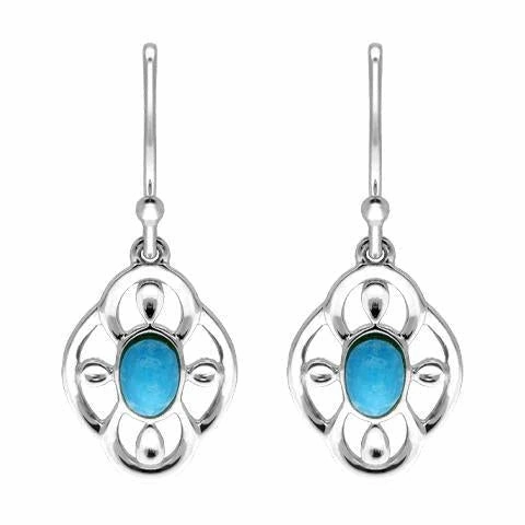 Sterling Silver Turquoise Open Flower Drop Earrings