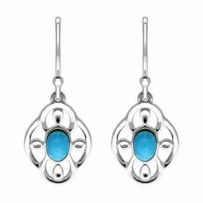 Sterling Silver Turquoise Open Flower Drop Earrings