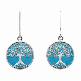 Sterling Silver Turquoise Round Tree Drop Earrings