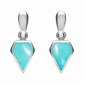 Sterling Silver Turquoise Small Kite Drop Earrings
