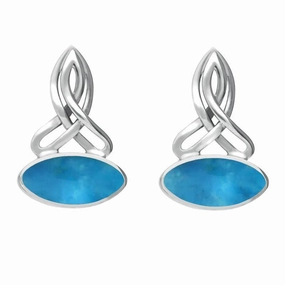 Sterling Silver Turquoise Wide Marquise Celtic Stud Earrings