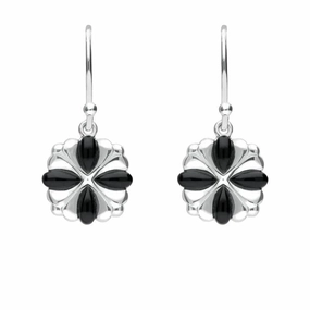 Sterling Silver Whitby Jet 4 stone Cross Drop Earrings