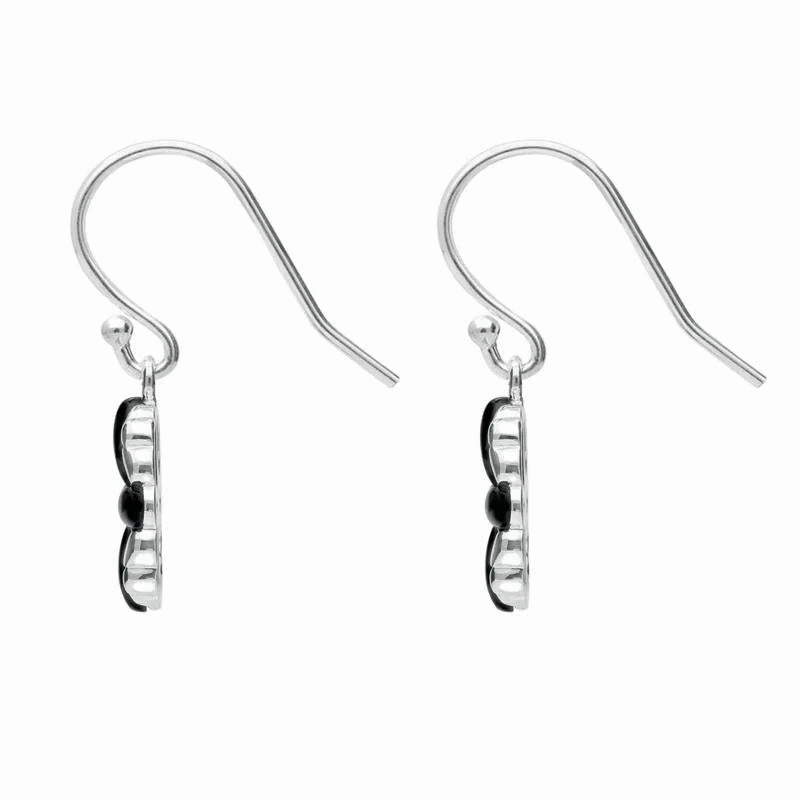 Sterling Silver Whitby Jet 4 stone Cross Drop Earrings