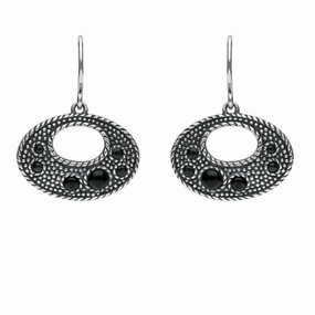 Sterling Silver Whitby Jet 6 Stone Open Oval Oxi Drop Earrings