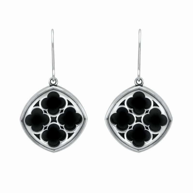 Sterling Silver Whitby Jet Abbey Window Drop Earrings