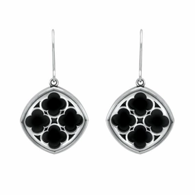 Sterling Silver Whitby Jet Abbey Window Drop Earrings