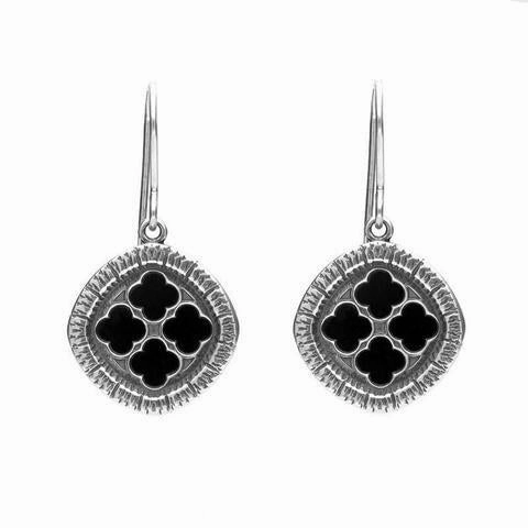 Sterling Silver Whitby Jet Abbey Window Drop Earrings