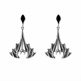 Sterling Silver Whitby Jet Abstract Bat Drop Earrings