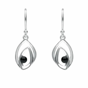 Sterling Silver Whitby Jet Abstract Flame Stone Drop Earrings