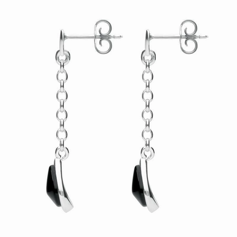 Sterling Silver Whitby Jet Abstract Peardrop Earrings