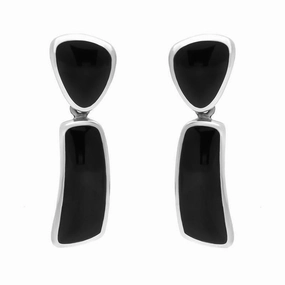 Sterling Silver Whitby Jet Abstract Top Drop Earrings