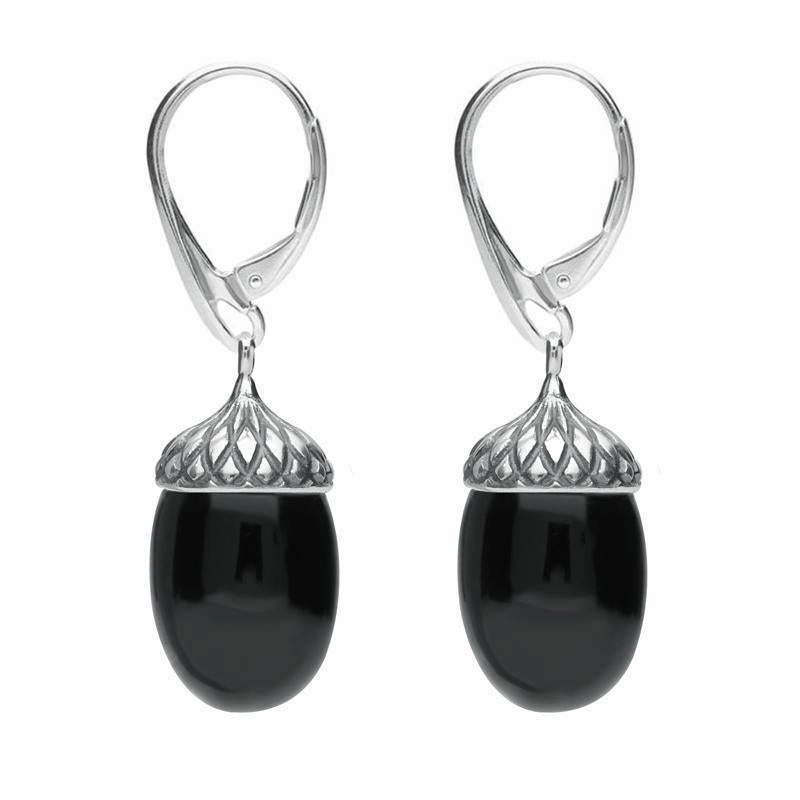 Sterling Silver Whitby Jet Acorn Drop Earrings