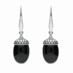 Sterling Silver Whitby Jet Acorn Drop Earrings