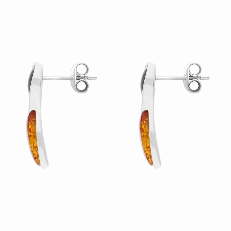 Sterling Silver Whitby Jet Amber Circle Drop Earrings