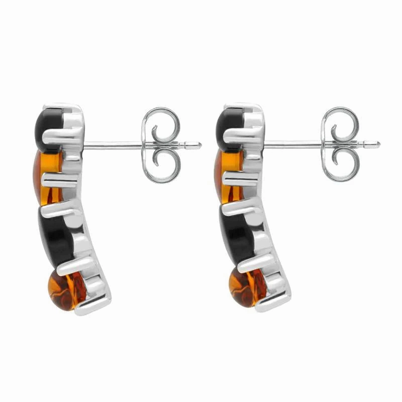 Sterling Silver Whitby Jet Amber Four Stone Stud Earrings