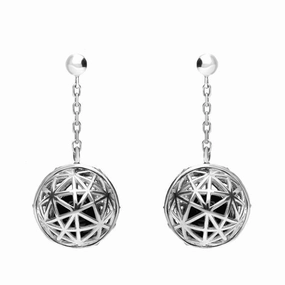 Sterling Silver Whitby Jet and Marcasite Sphere Cage Drop Earrings